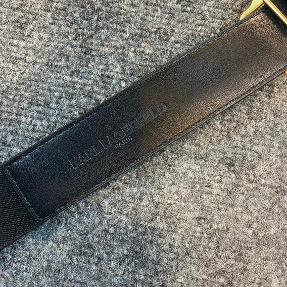 Karl Lagerfield Womens Size 14 Black Gold Leather Elastic Geometric Shape Belt main image 8